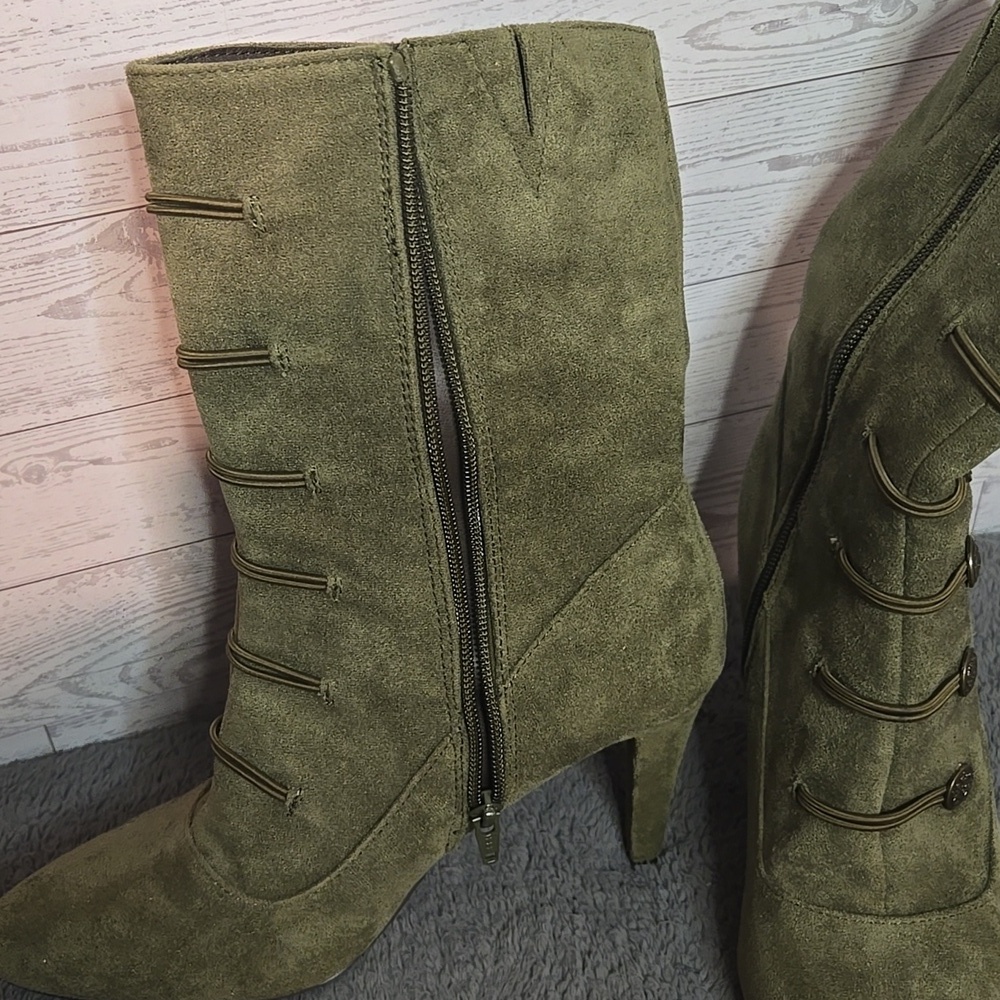 Rialto Chung Faux Suede Mid-Calf Booties-Olive Green Sz 9M - Picture 7 of 10